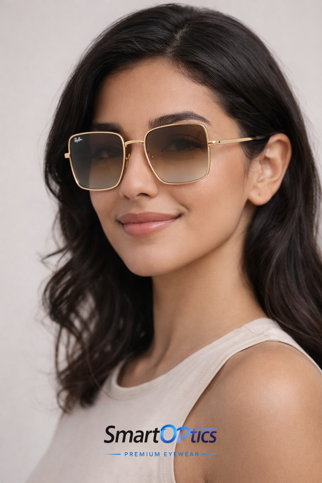 Ray-Ban Square Gradient Brown Sunglasses – Gold Frame display picture 1