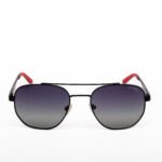 Carrera black polarized sunglasses with red accents side angle