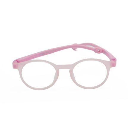 round pink children’s eyeglasses with strap