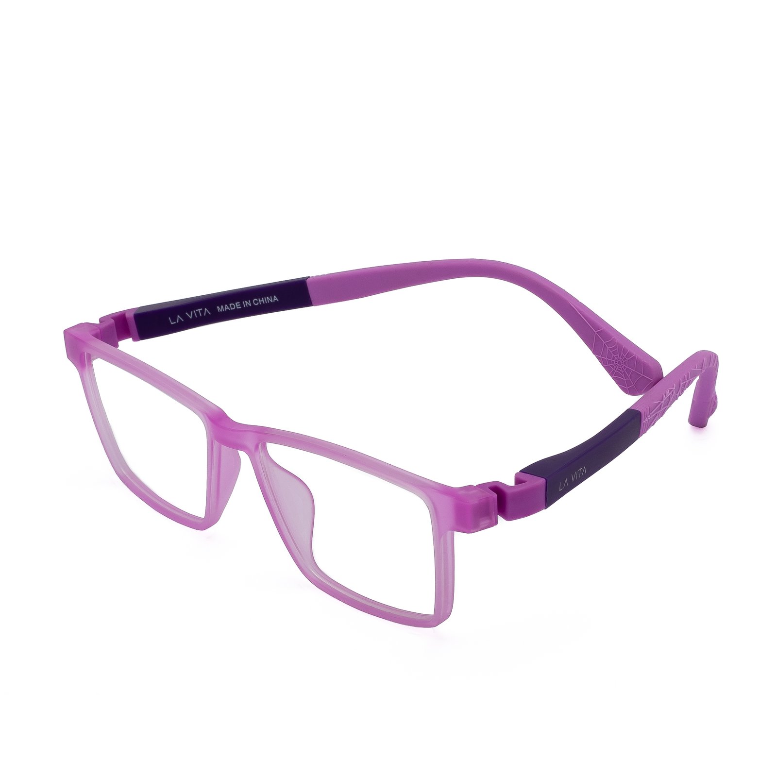 Kids purple rectangular eyeglasses by La Vita with violet arms