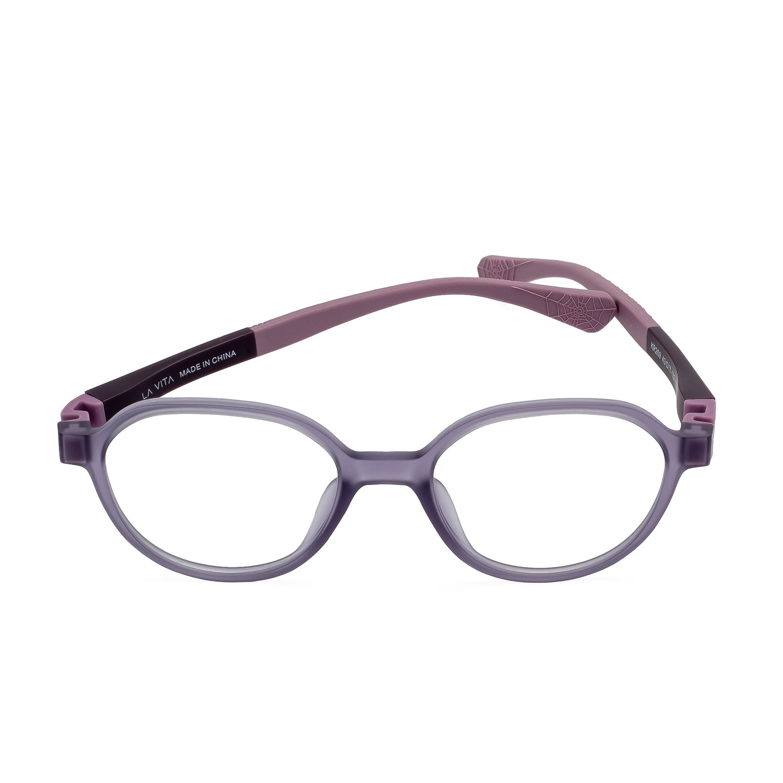 La Vita kids oval eyeglasses with light purple frame and dark purple temples