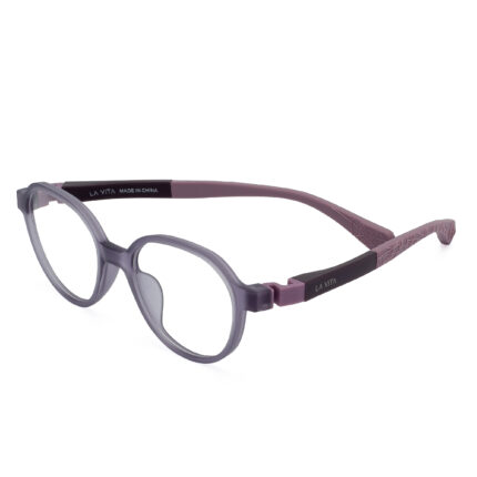 La Vita kids oval eyeglasses with light purple frame and dark purple temples