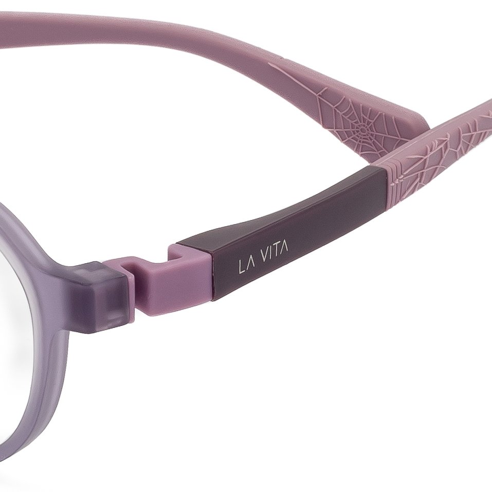 La Vita kids oval eyeglasses with light purple frame and dark purple temples