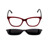 Chanel women's red havana cat-eye eyeglasses with clip-on sunglasses