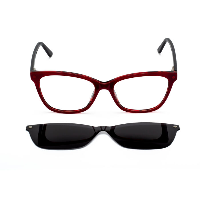 Chanel women's red havana cat-eye eyeglasses with clip-on sunglasses