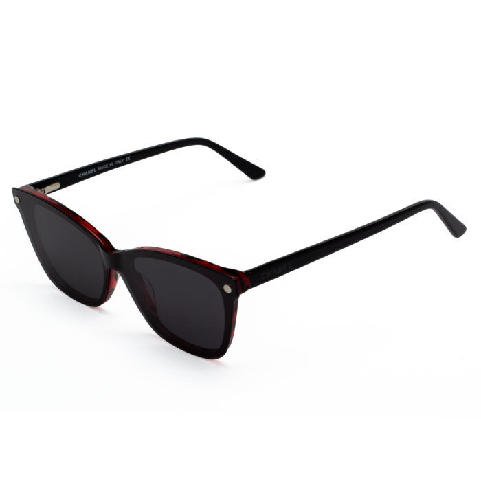 Chanel women's red havana cat-eye eyeglasses with clip-on sunglasses