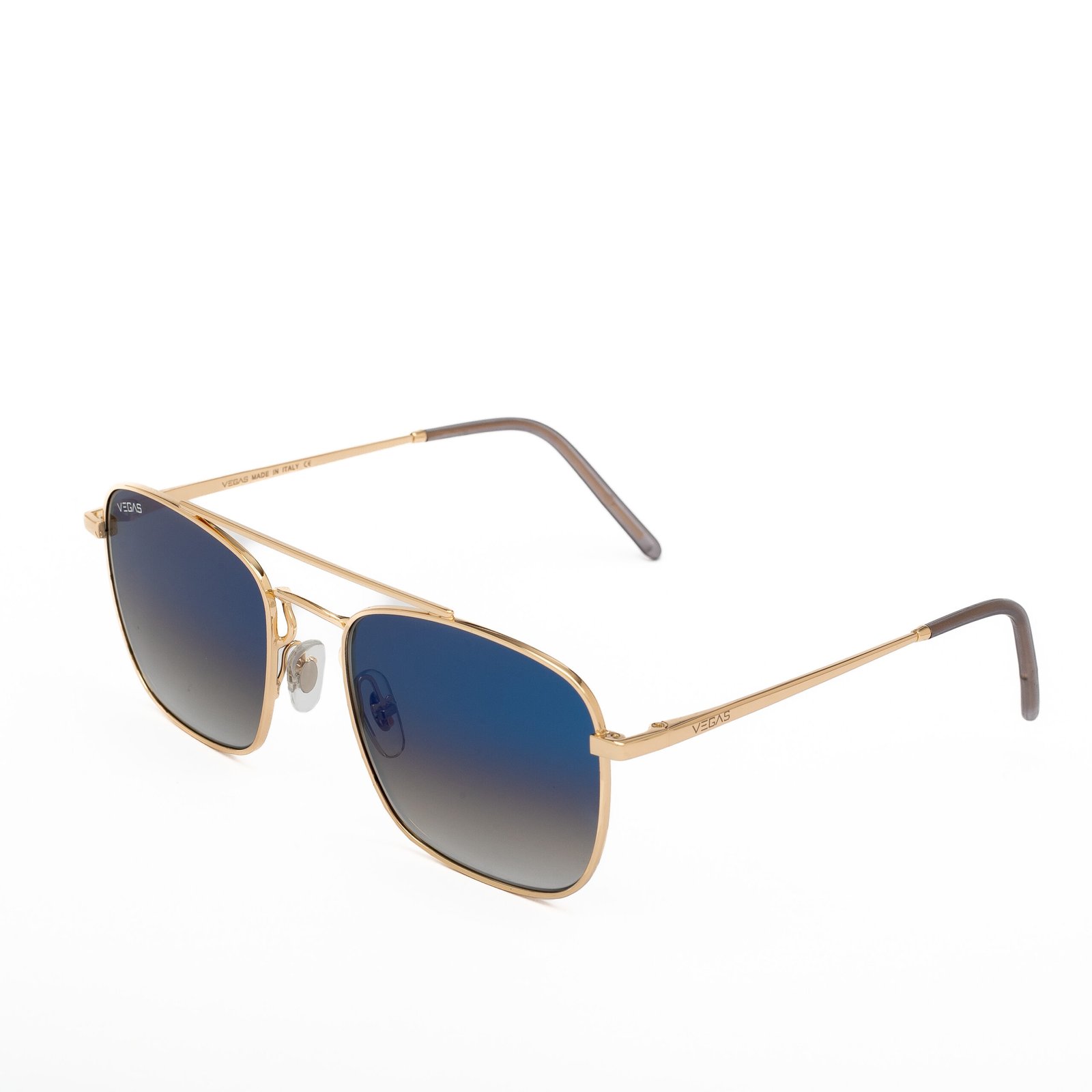 Vegas Gold Square Sunglasses with Gradient Blue Polarized Lenses