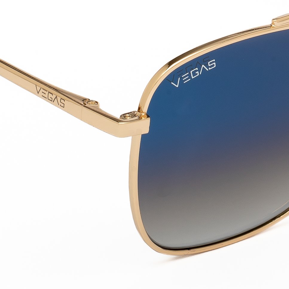 Vegas Gold Square Sunglasses with Gradient Blue Polarized Lenses