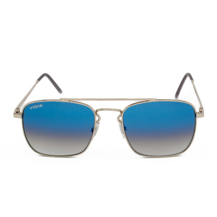 Vegas Silver Square Polarized Sunglasses with Blue Gradient Lenses