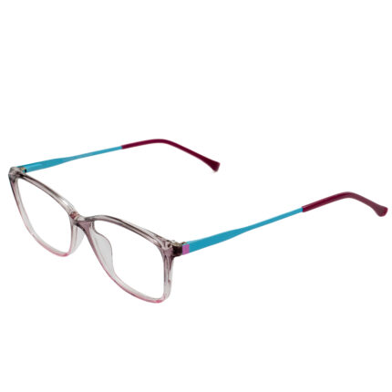 Vantage women's transparent pink square eyeglasses with blue temples