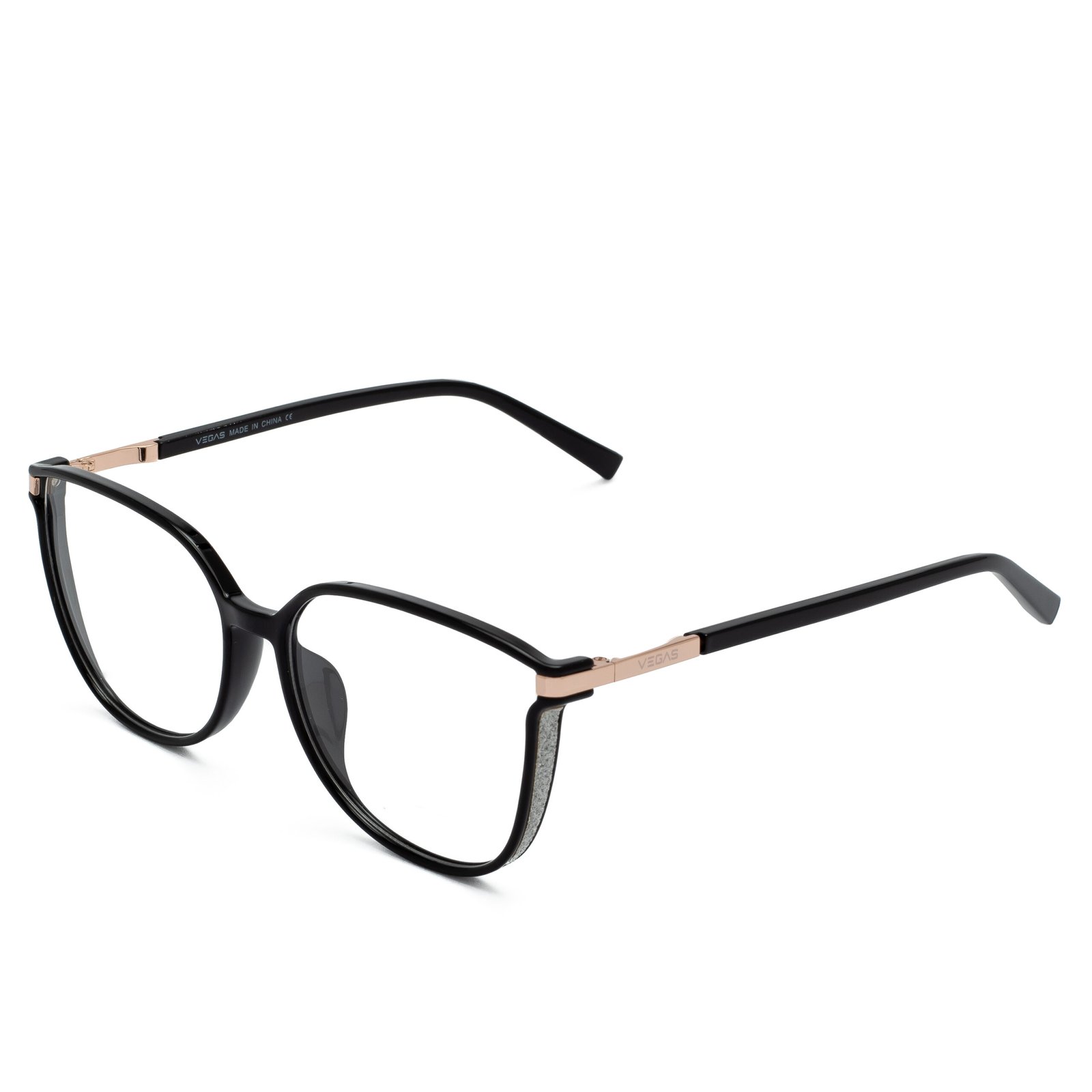 Vegas black eyeglasses with gold metal temples