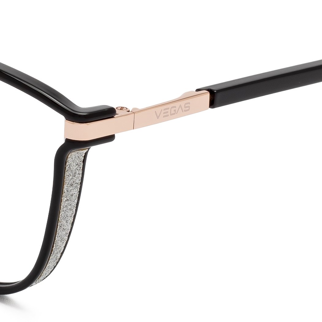 Vegas black eyeglasses with gold metal temples